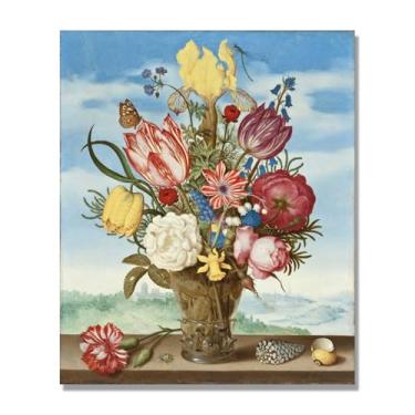 Imagem de NHLDZYH Arte em tela floral clássica natureza morta, impressão vintage estilo pintura a óleo, decoração de parede botânica para sala de estar elegante, sala de jantar. B04. Apenas tela de 80 x 96 cm