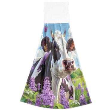 Imagem de Joitme Toalhas de mão de vaca roxas pretas penduradas para forno de cozinha conjunto de 2 panos de prato decorativos altamente absorventes para cozinha, 46 x 35 cm