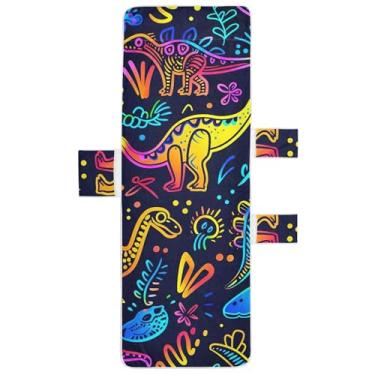 Imagem de Linda capa de toalhas de poltrona de dinossauro neon com bolsos espreguiçadeira costeira 215 x 76 cm