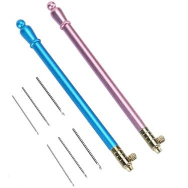 Imagem de Generic Gancho de crochê para Bordado, Alça de Aço Inoxidável Durável, Ferramenta de Costura para tricô Doméstico, Alças de 2 Cores, Conjunto de 3 Agulhas, Gancho de crochê Azul Rosa para Costura, Bordado de Diamante, Miçangas