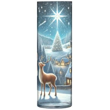 Imagem de Vaso cilíndrico de veado de Natal Papai Noel para flores, vasos e plantadores de plástico decorativos, decoração de casa moderna e exclusiva, 30 cm x 9,9 cm