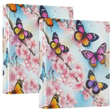 Imagem de Fichários personalizados de borboletas de cerejeira com 3 anéis, 200 folhas, fichário redondo, 31,5 x 27 x 6 cm, pacote com 2
