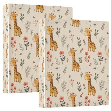 Imagem de Fichários girafa personalizados bege de 3 cm com 3 anéis para guardar 200 folhas, caderno, anel redondo, fichário de receitas, 31,5 x 27 x 6 cm, 1 pacote