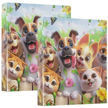 Imagem de Fichário personalizado, gato, cachorro, animais fofos, 3 argolas, 200 folhas, prancheta fofa com estampa redonda, 31,5 x 27 x 6 cm, 1 pacote