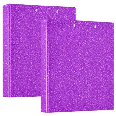 Imagem de Fichários roxos brilhantes com textura de glitter personalizados de 3 cm, 3 argolas, 200 folhas, 3 pastas de anel, fichário de apresentação de anel redondo, 31,5 x 27 x 6 cm, 1 pacote