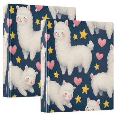 Imagem de Fichários fofos de alpacas brancas e rosa com 3 anéis de 3 cm comporta 200 folhas fofas pastas de portfólio anel redondo fichário resistente, 31,5 x 27 x 6 cm, pacote com 2