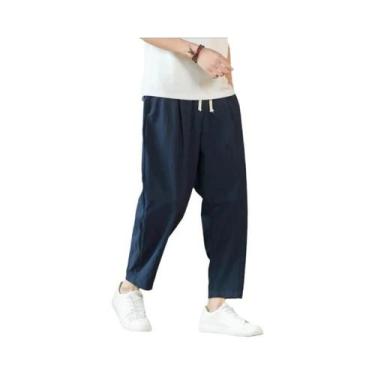 Imagem de Calças Casuais Masculinas De Algodão E Linho Respiráveis Soltas Retas 