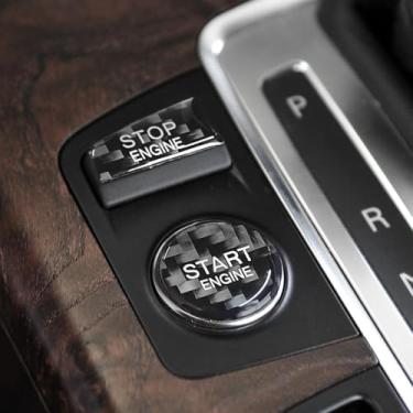 Imagem de BETTERHUMZ Acabamento da tampa do botão de partida do motor de carro compatível com Audi A6 C6 4F 2005 2006 2007 2008 2009 2010 2011 adesivo de decoração de botão de controle de fibra de carbono