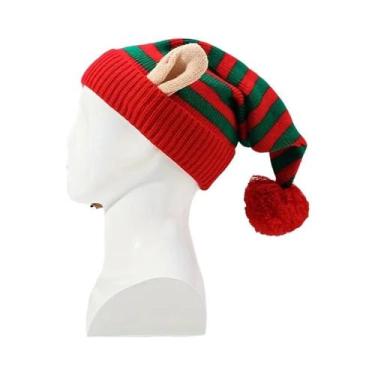 Imagem de Gorro De Natal Tricotado Vermelho Verde Vermelho Branco Para Mulheres 