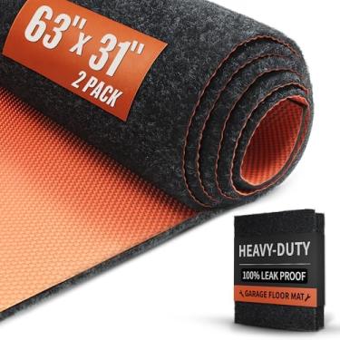Imagem de Pacote com 2 tapetes resistentes contra derramamento de óleo, tapete de chão de garagem, 160 cm x 78,7 cm, almofadas absorventes de óleo à prova d'água, 1/12.7 cm de espessura, reutilizável sob o