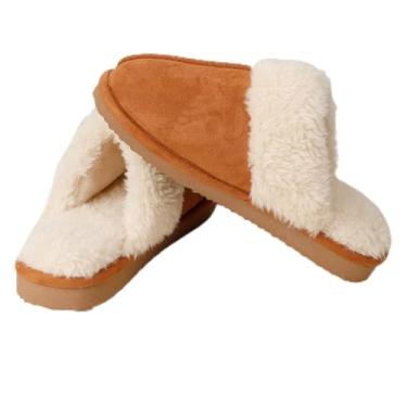 Imagem de Pantufas unissex felpudas com bico aberto, aconchegante, para uso interno, forro macio de pele sintética e sola antiderrapante para casa e quarto, Amarelo, 9.5-10.5 Women/9-9.5 Men