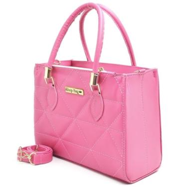 Imagem de Bolsa de Mão Feminina Matelassê, Alça Transversal, Couro Sintético Bege, Tassel Decorativo, Detalhes Dourados (Rosa)