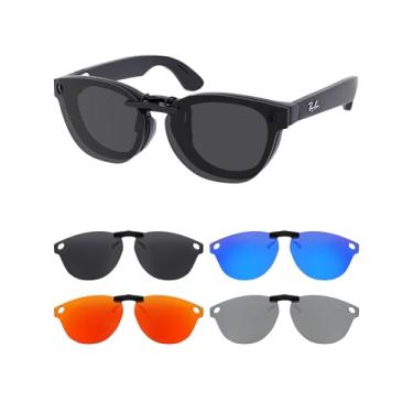 Imagem de HILEEN Clip-on polarizado para óculos de sol Ray-Ban Meta Headliner RW4009 e Gen 2 RW4013 50 mm - preto + vermelho fogo + azul gelo + prata