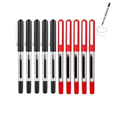 Imagem de GZBABY Canetas esferográficas de ponta fina, 10 peças, caneta esferográfica de secagem rápida, caneta de gel para assinatura de escrita, 0,5 mm, grande volume (preta, vermelha)