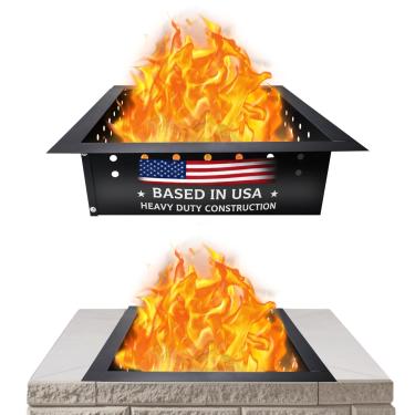 Imagem de FEBTECH Forro de anel de fogo sem fumaça – Inserção quadrada para fogueira quadrada de aço carbono de 91 cm com revestimento resistente ao calor - perfeita para fogueiras de quintal, churrascos e