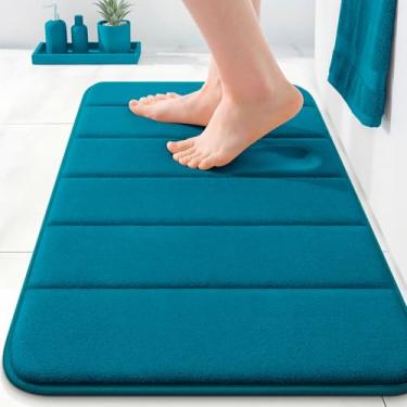 Imagem de OLANLY Tapete de banho listrado de espuma viscoelástica 61 x 40 cm, tapetes de banheiro absorventes super macios, secagem rápida, tapetes de chuveiro laváveis na máquina, tapete de banho, acessórios