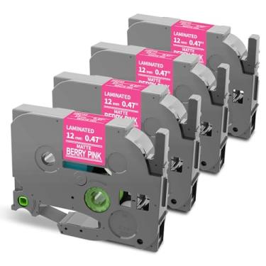 Imagem de Oozmas Fita laminada de substituição para Brother 12 mm 0,47 Berry Pink TZE-MQP35 TZEMQP35 TZ TZe compatível com PT-D220 PT-D200 Embellish P-Touch Label Tape 1/2 polegadas x 23 pés, pacote com 4