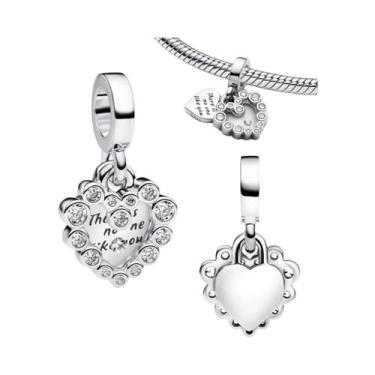 Imagem de Pulseira De Charms Em Prata Esterlina 925 Com Laço Rosa E Trevo De Qua