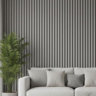 Imagem de Papel De Parede Ripado Cinza Madeira 10m x 45cm Lavável Autocolante Efeito Painel Moderno