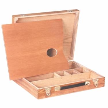 Imagem de Trident - Estojo para Pintura 12502 em madeira Lyptus com paleta e alça | Divisões internas para organização de tintas e acessórios (40x33x43cm)