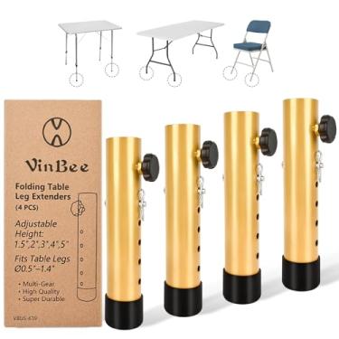 Imagem de VinBee Extensores de perna de mesa marrom dourado de 5 níveis, elevadores de mesa ajustáveis para mesa dobrável, extensor de altura de mesa de metal para mesa, bancos de jantar e bar, pacote com 4 (5