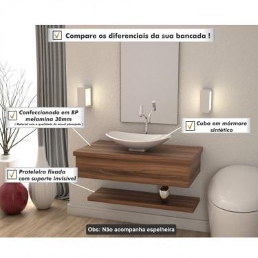 Imagem de Bancada Para Banheiro 80cm Com Cuba Canoa L45 E Prateleira 805w Metrópole Compace