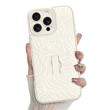 Imagem de MZELQ Capa para iPhone 16 Pro, padrão fofo ondulado ondulado de silicone, suporte para MagSafe, pulseira de suporte, proteção para câmera, capa de telefone macia e fina para meninas e mulheres