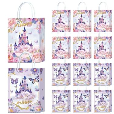 Imagem de Sacola de presente Kraft Paper Tote Pink Purple Castle 22x16x8cm, pacote com 10