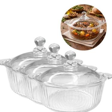 Imagem de 3 Tigela Caçarola de Vidro com Tampa 750 ml Uso Doméstico - YOUR HOUSE
