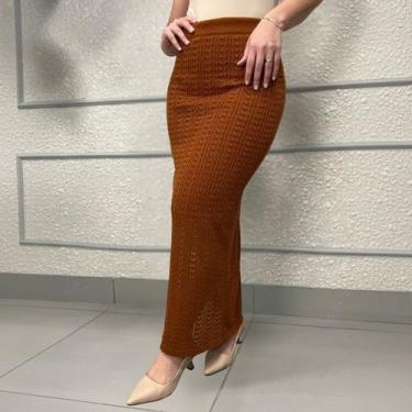 Imagem de Saia Feminina Longa Tricô Crochê Rendada Sereia Tendência Moda Verão -