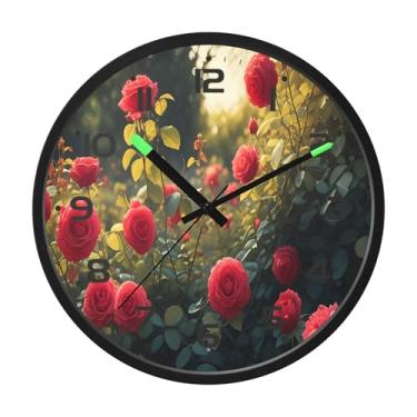 Imagem de SEHANY Relógio de parede de rosas para dia dos namorados, silencioso, sem tique-taque, operado por bateria, controle de som, luz noturna, relógios de parede para sala de estar, cozinha, quarto