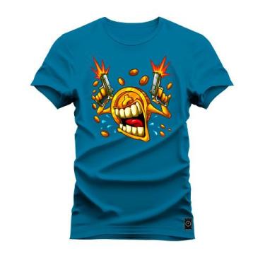 Imagem de Camiseta Premium Estampada Algodão 30.1  Bit Gangster, P, Azul