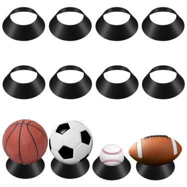 Imagem de Grevosea Suporte de exibição de bola de plástico de 8 peças, suporte de lembrança preto para basquete, futebol, vôlei, suporte de armazenamento durável