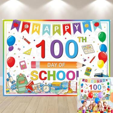 Imagem de Happy 100 Days of School Backdrop Colorful Classroom 100th Day of School Banner Background Kids Student Kindergarten Preschool Primary Classroom Photo Booth Props School Event Supplies 20 x 6FT