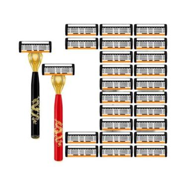 Imagem de Navalha Manual Masculina De 6 Lâminas Com Estampa De Dragão E Lâminas 