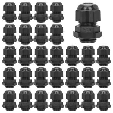 Imagem de Aandxmok 30 peças de prensa-cabos à prova d'água, rosca PG9 (NPT 1/4) (4-8 mm), feito de material PA66, conectores de cabo de alívio de tensão, à prova d'água, adequado para várias instalações