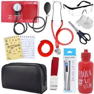 Imagem de Kit Enfermagem Estágio Aparelho Pressão Estetoscópio - INCOTERM, VERME