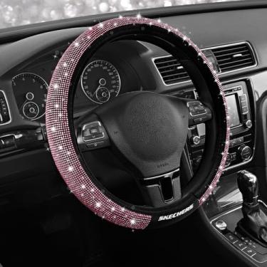 Imagem de Skechers Capa de volante feminina brilhante, couro com strass de cristal brilhante, presente interior de carro elegante, ajuste universal 35,5 cm 1/5.1-38.1 cm para carros, SUVs, caminhões, diamante