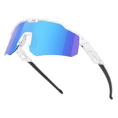 Imagem de Ofwin Óculos de sol esportivos juvenis polarizados para meninos e meninas, crianças, softball, ciclismo, corrida, idade 5-15, Armação branca/lente espelhada azul gelo, standard