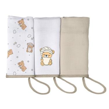 Imagem de Pano de Boca para Bebê 34 cm x 34 cm 3 unidades Pixuxu, Urso Soninho B