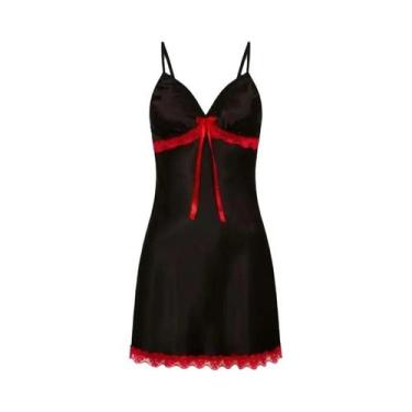 Imagem de Camisola De Seda Imitada Com Renda Para Mulheres, Vestido De Dormir Co