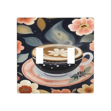 Imagem de Capas decorativas para interruptores de luz de café floral 2 gangues placa de parede com interruptor duplo capa decorativa para decoração de casa