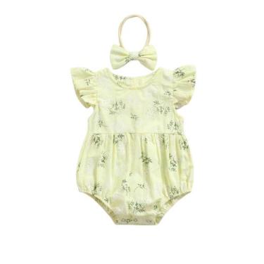 Imagem de Macacão Bebê com Estampa Floral Azul e Amarelo - Gola Redonda, Manga V