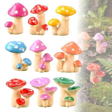 Imagem de 12 peças de mini estatuetas de cogumelo, lindas estátuas de cogumelo de resina sortidas para acessórios de jardim de fadas, micro paisagem, vasos de plantas e artesanato DIY