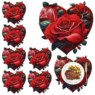 Imagem de Gandeer 6 peças de jogo americano para dia dos namorados, rosas vermelhas, flores, 38 x 33,5 cm, rosas vermelhas, corações de amor, tapetes de mesa de jantar para casa, casamento, aniversário, festa