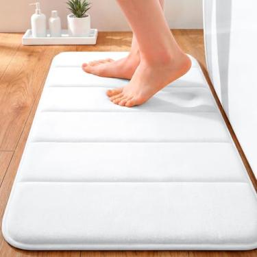 Imagem de OLANLY Tapete de banho listrado de espuma viscoelástica 61 x 40 cm, tapetes de banheiro absorventes super macios, secagem rápida, tapetes de chuveiro laváveis na máquina, tapete de banho, acessórios