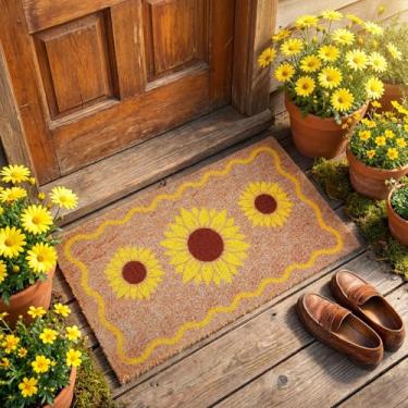 Imagem de Dunzy Tapete de girassol Welcome Spring floral imitação de fibra de coco tapete antiderrapante para porta da frente para ambientes internos e externos