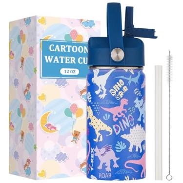 Imagem de Garrafa de água infantil com tampa de canudo - copo térmico de aço inoxidável isolado de 340 g, garrafa esportiva à prova de vazamento de boca larga mantém frio 12H e quente 6H para academia