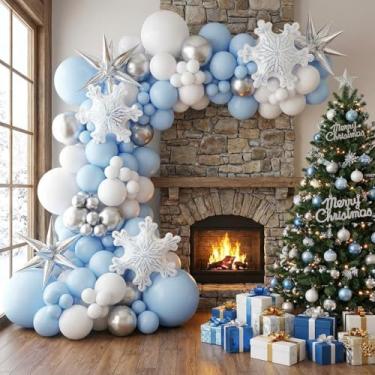 Imagem de BlissBash Kit de guirlanda de arco de balão de inverno com balões de floco de neve metálicos azul pastel para chá de bebê do país das maravilhas de inverno, decoração de festa de Natal, suprimentos de