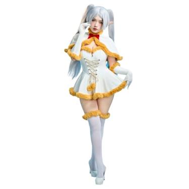 Imagem de Mobbunny Fantasia feminina de cosplay de anime, vestido fofo de Natal com capa e meias, roupa mágica de elfo para meninas, Branco, G